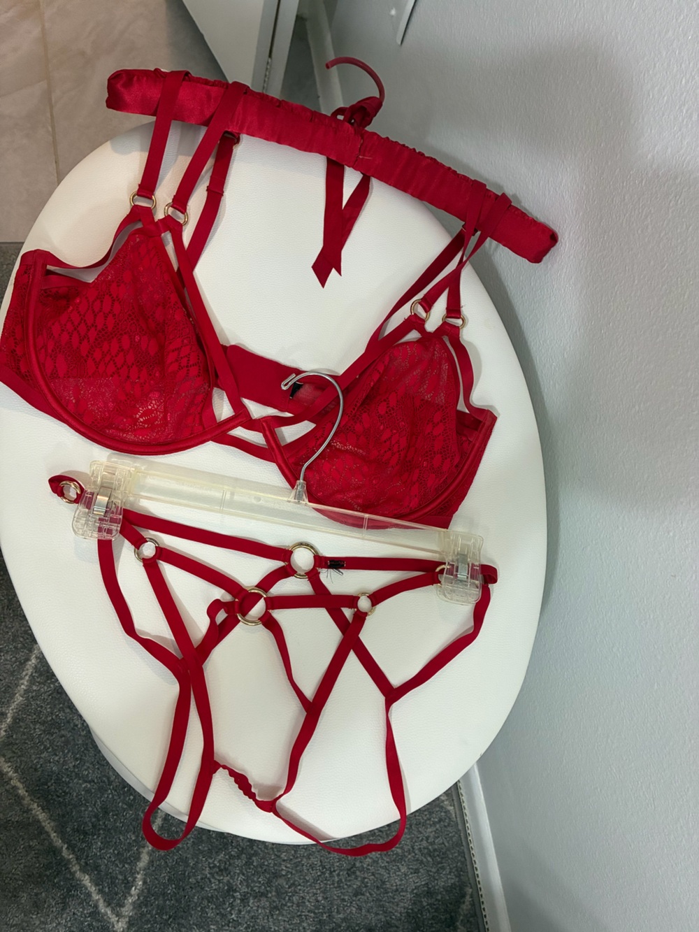 Victoria's Secret Red Lace Strappy Bra & Harness Set